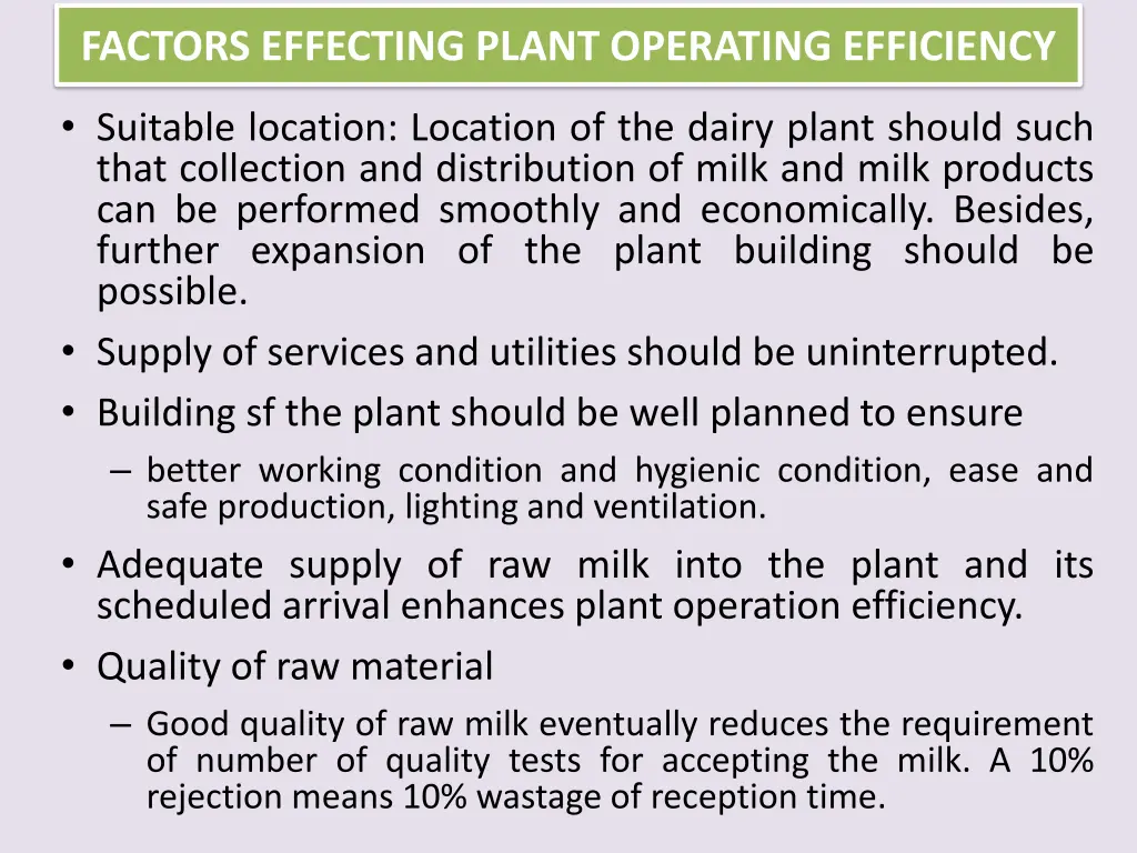 factors effecting plant operating efficiency