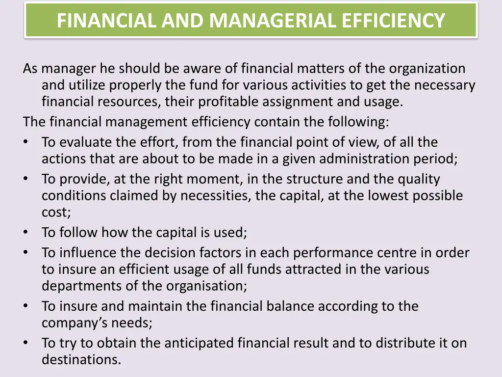 financial and managerial efficiency