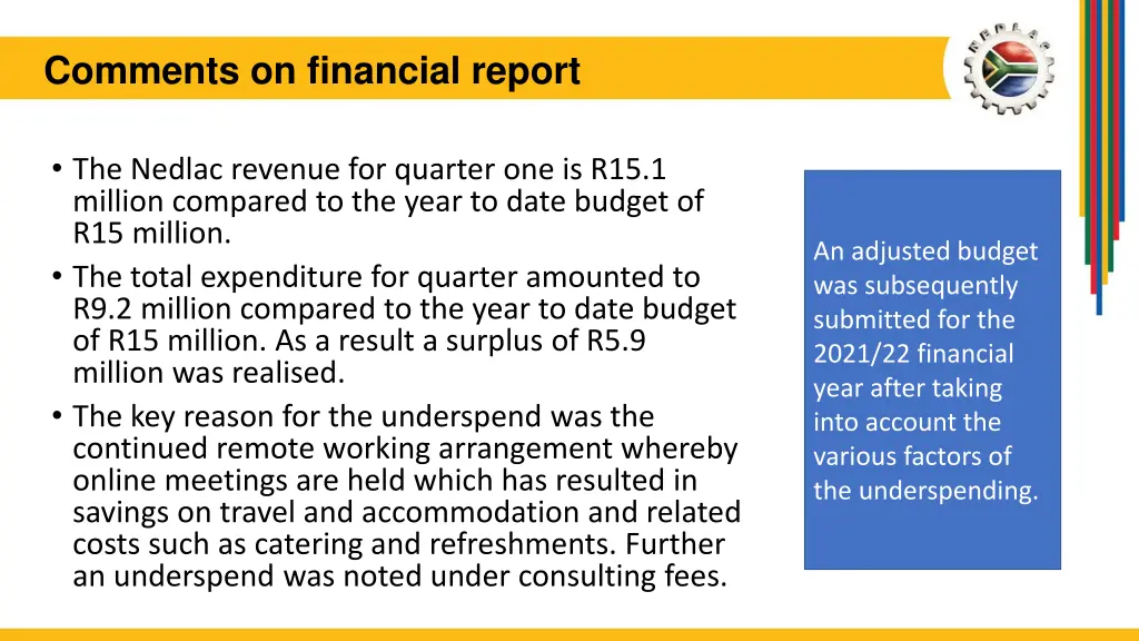 comments on financial report