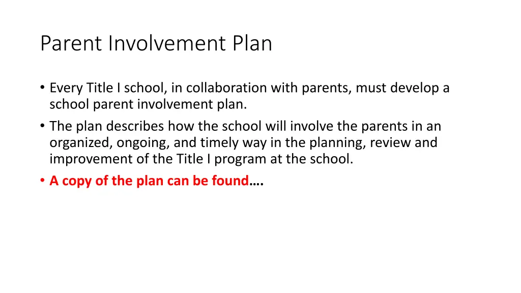 parent involvement plan