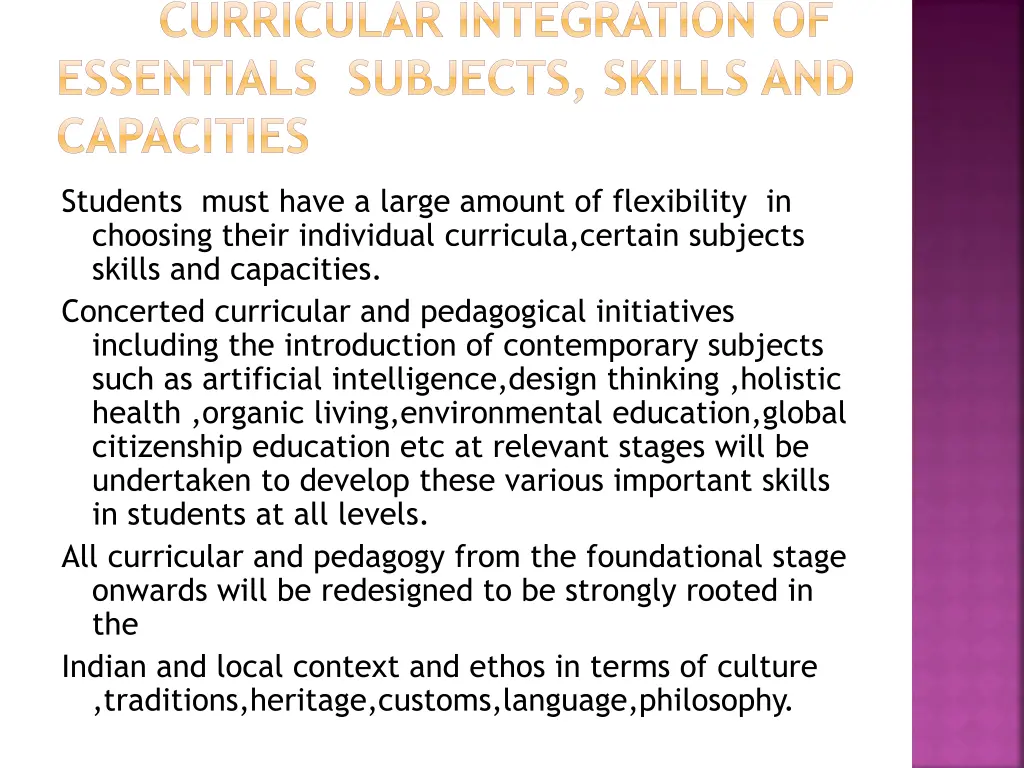 curricular integration of essentials subjects