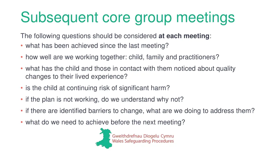 subsequent core group meetings 1