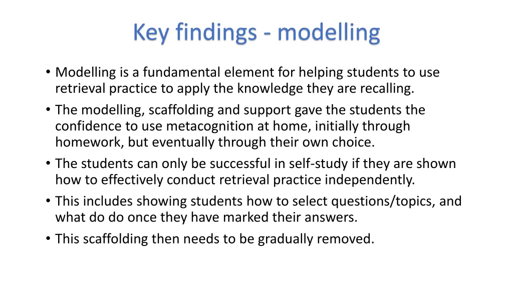 key findings modelling