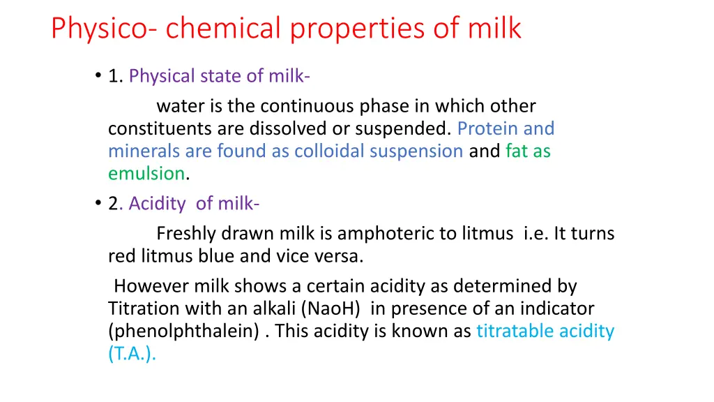 physico chemical properties of milk