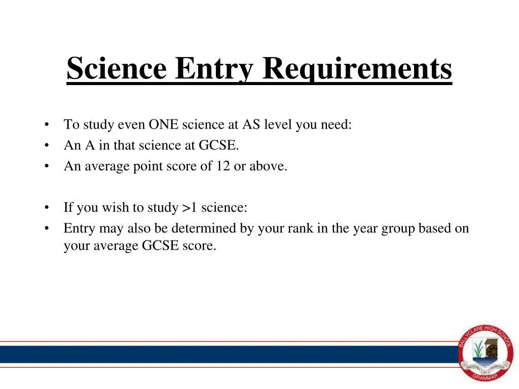 science entry requirements