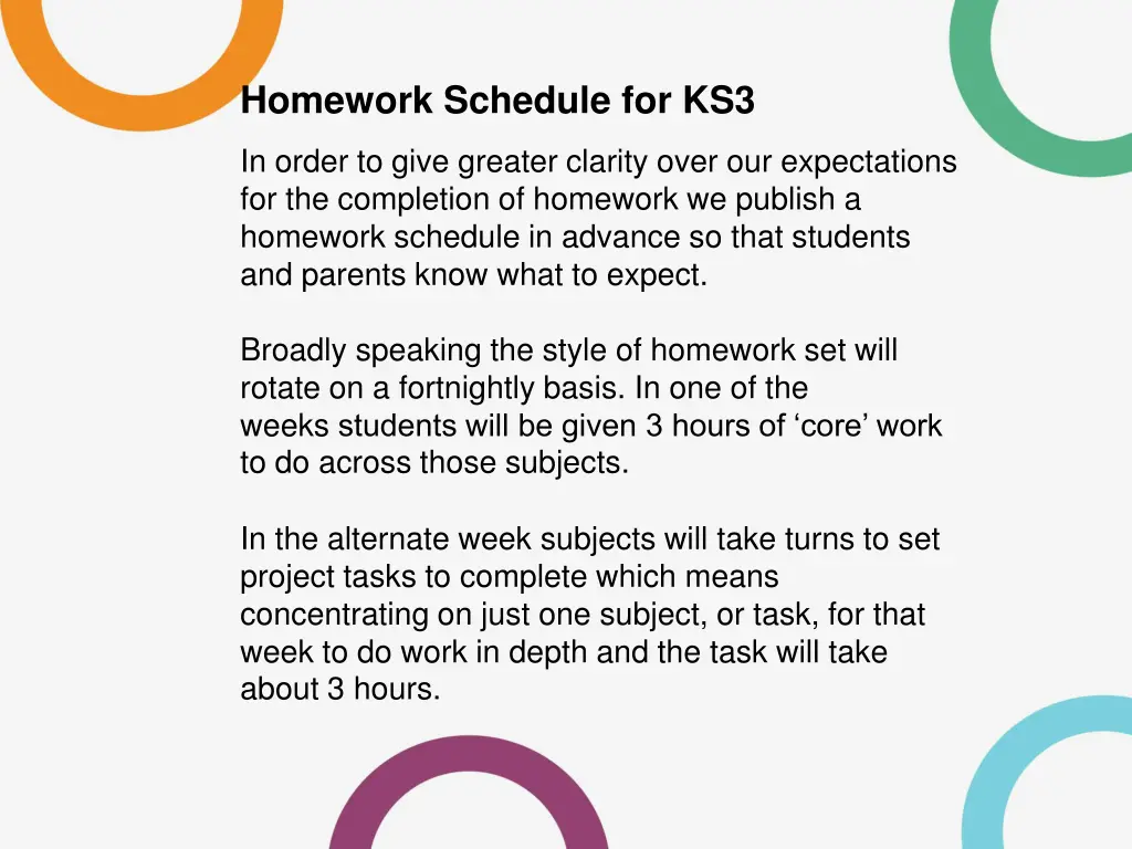 homework schedule for ks3