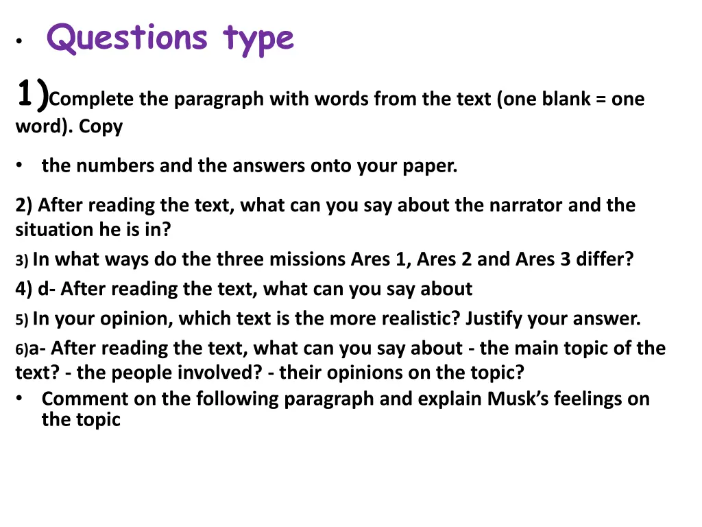 questions type 1 complete the paragraph with