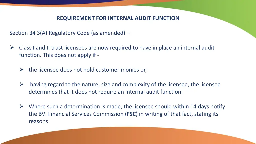 requirement for interna l audit function