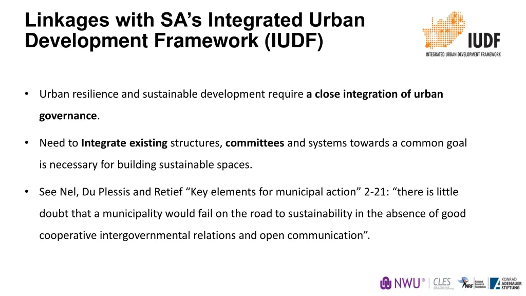 linkages with sa s integrated urban development