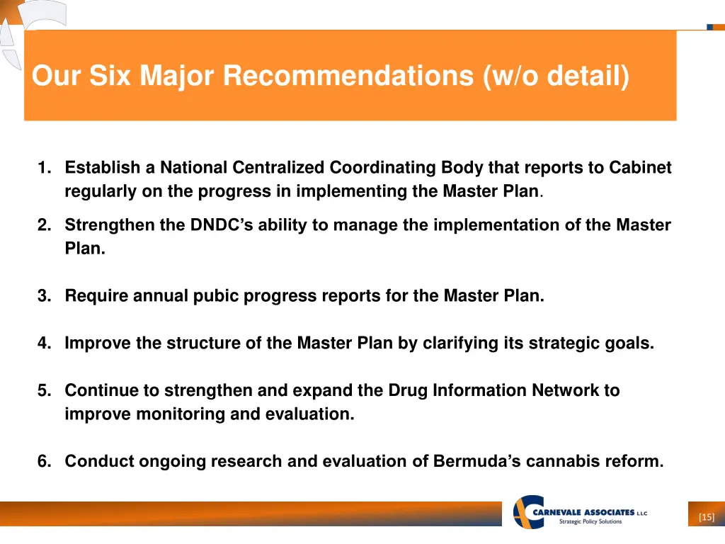 our six major recommendations w o detail