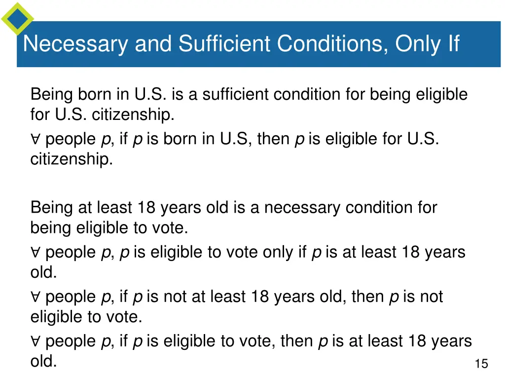 necessary and sufficient conditions only if 1