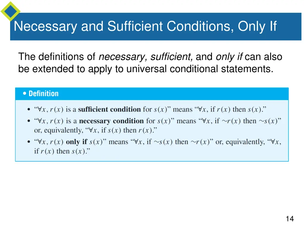 necessary and sufficient conditions only if