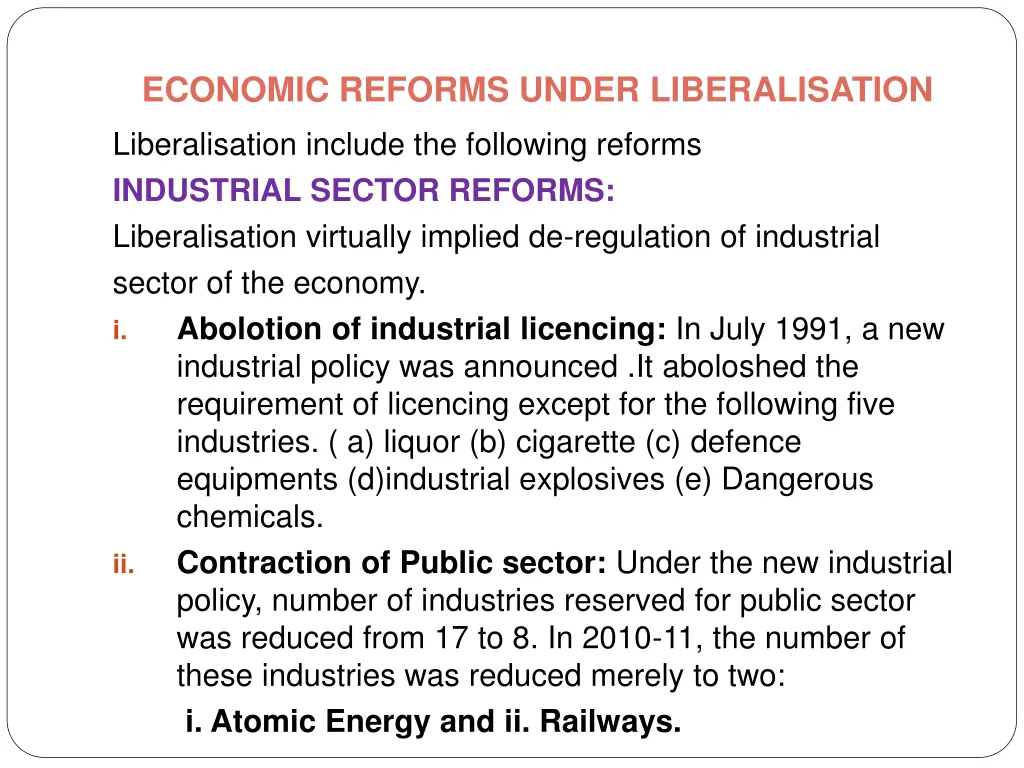 economic reforms under liberalisation