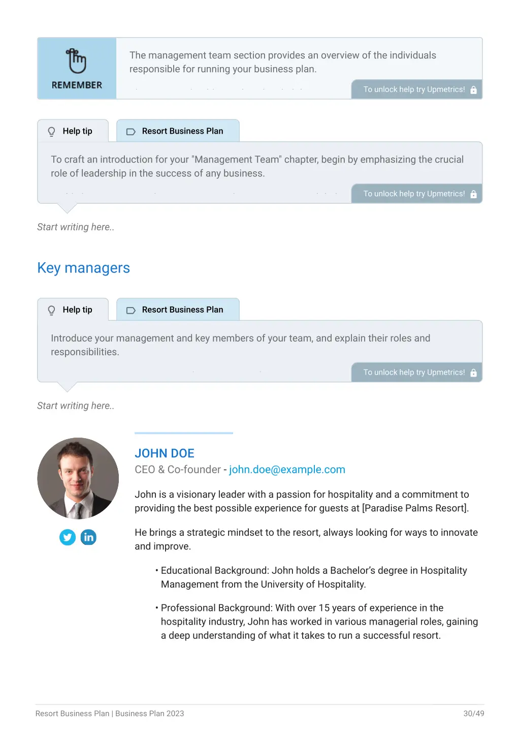 the management team section provides an overview