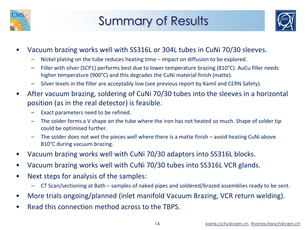 summary of results