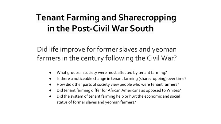 tenant farming and sharecropping in the post