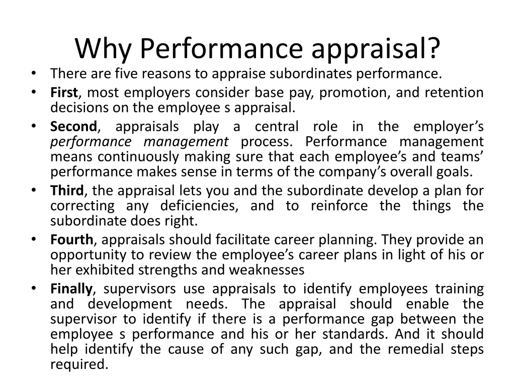 why performance appraisal there are five reasons