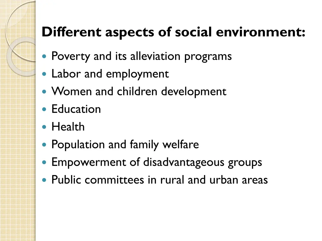 different aspects of social environment