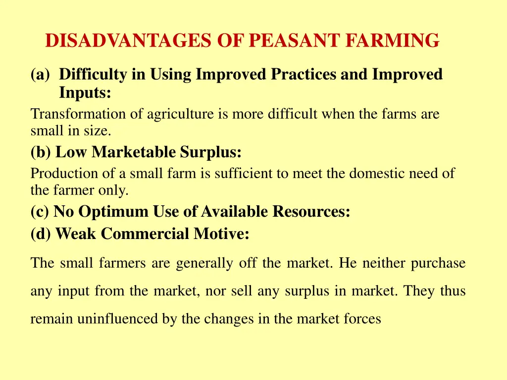 disadvantages of peasant farming