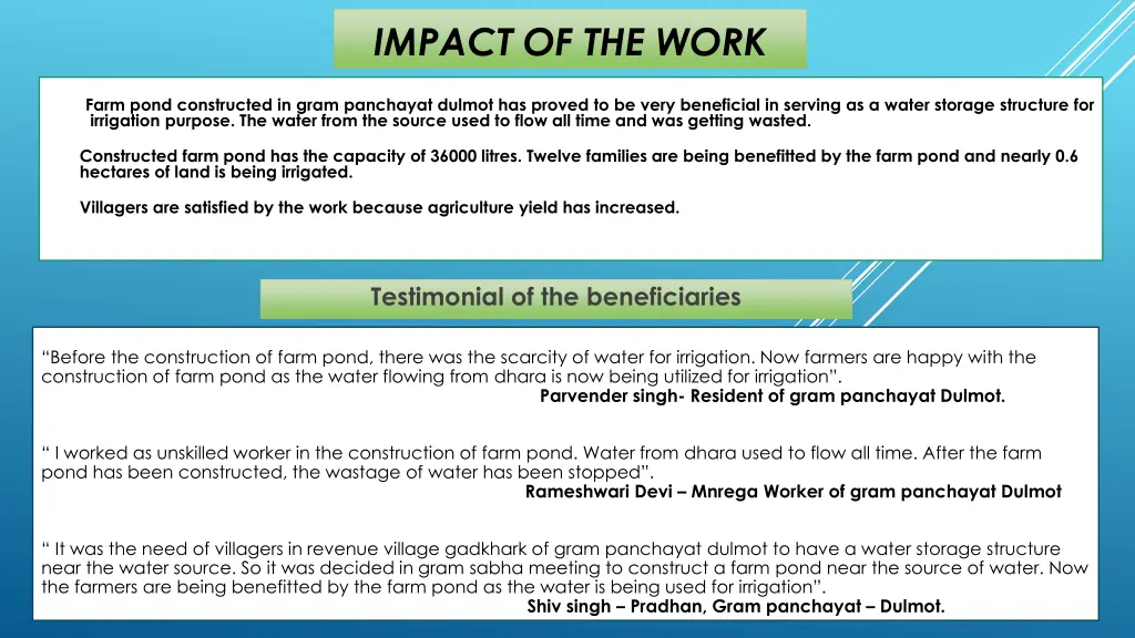 impact of the work