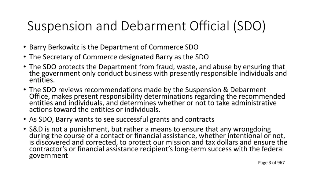 suspension and debarment official sdo