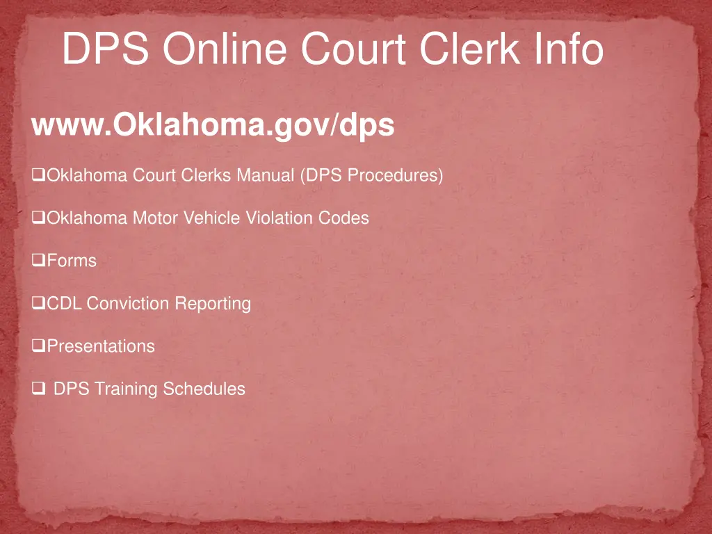 dps online court clerk info