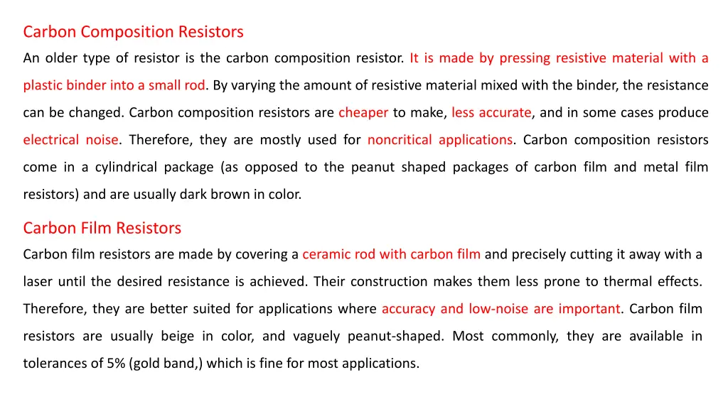 carbon composition resistors