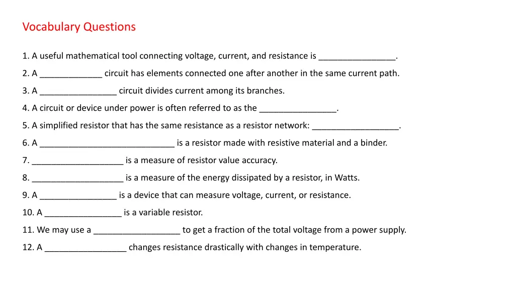 vocabulary questions