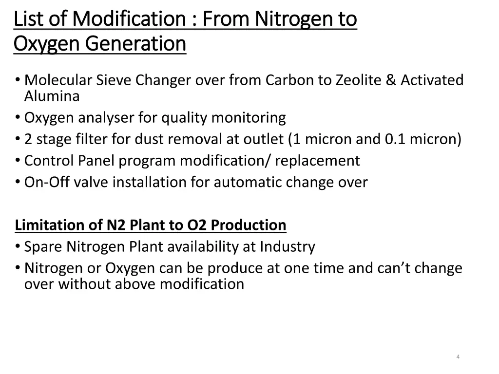 list of modification from nitrogen to list