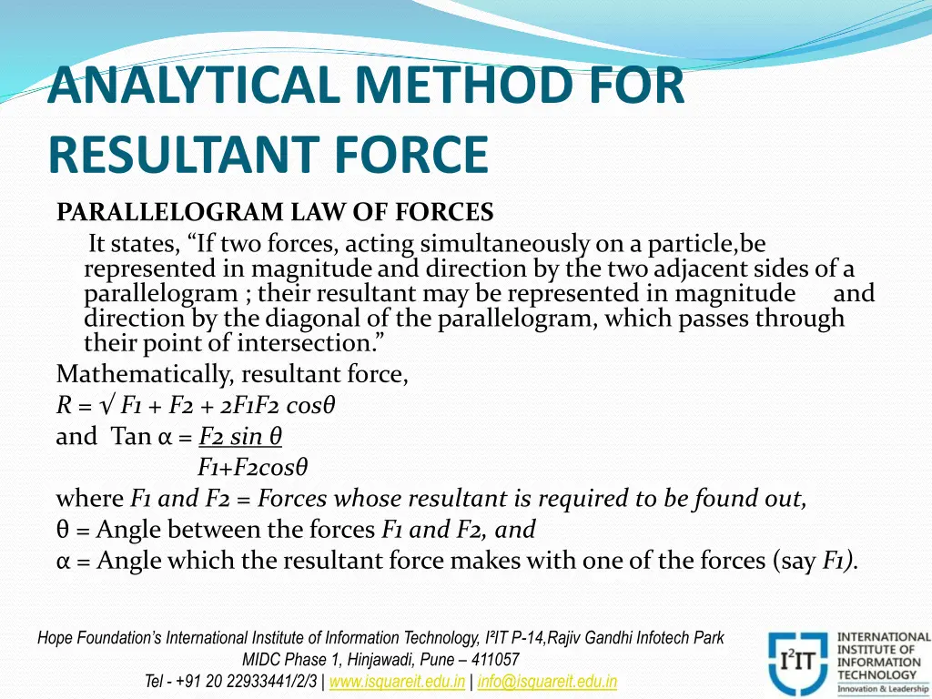 analytical method for resultant force