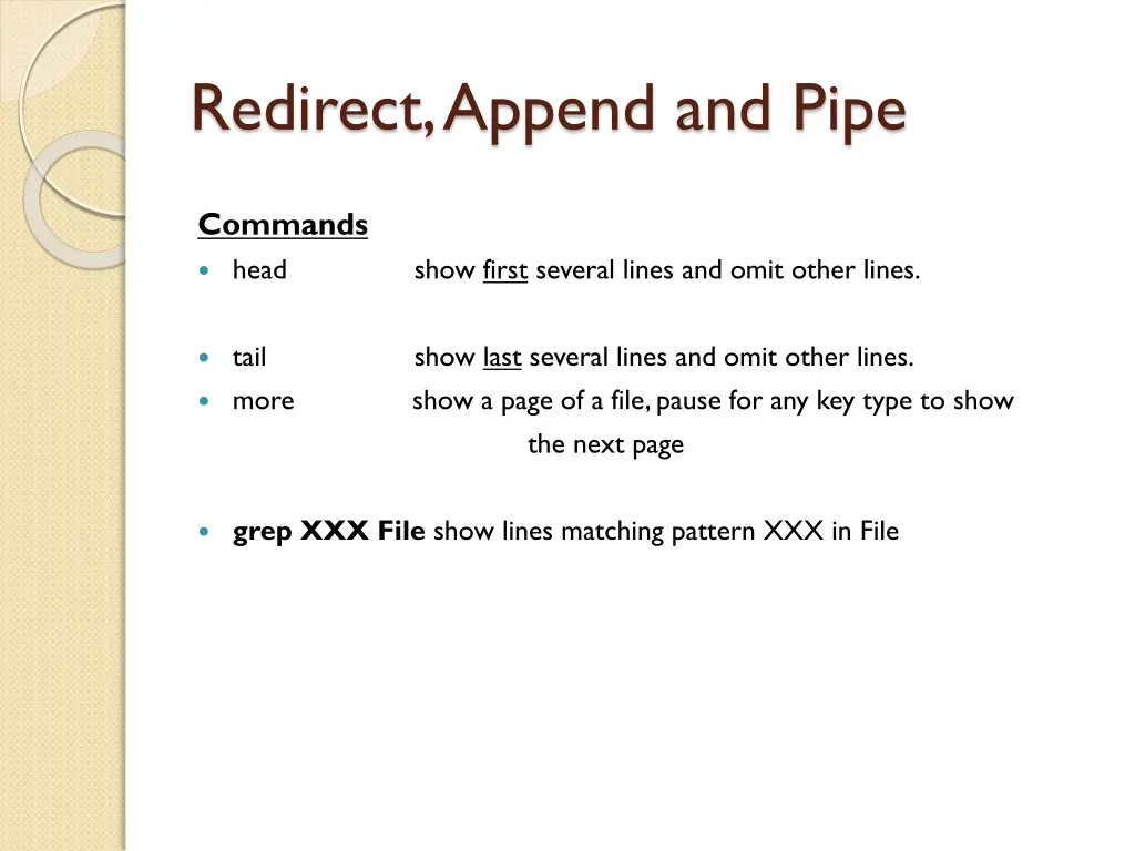 redirect append and pipe 1