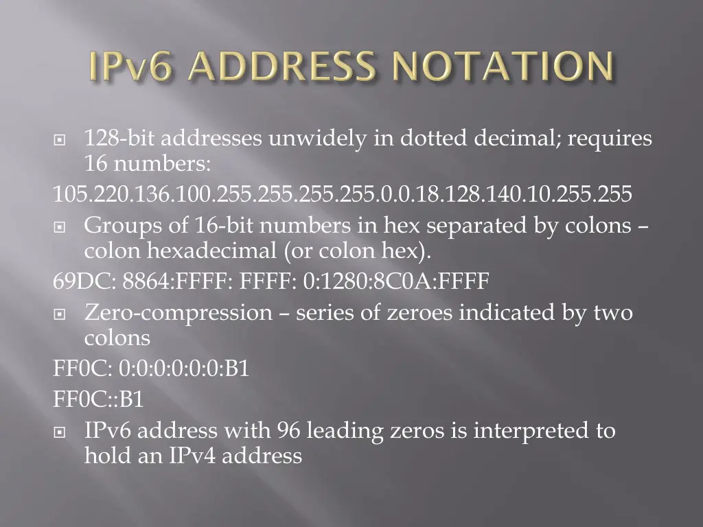 128 bit addresses unwidely in dotted decimal