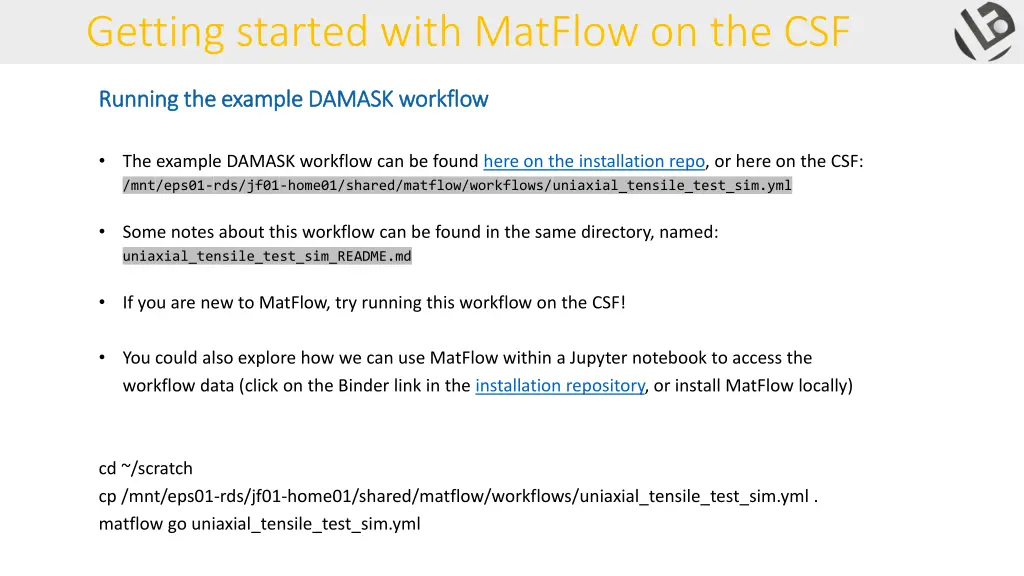 getting started with matflow on the csf