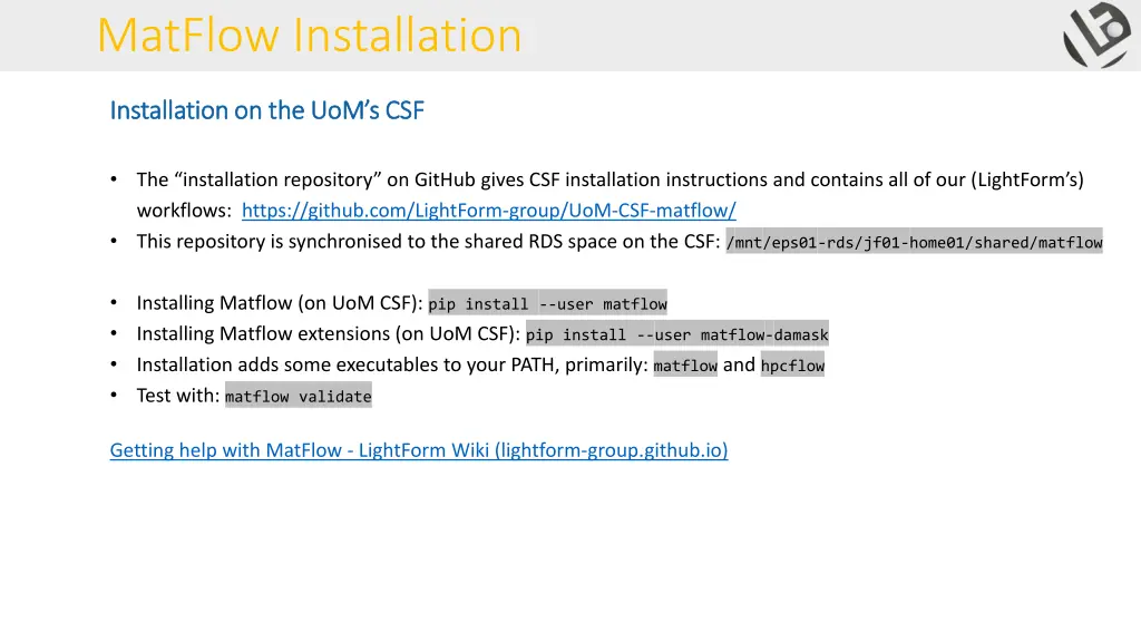 matflow installation