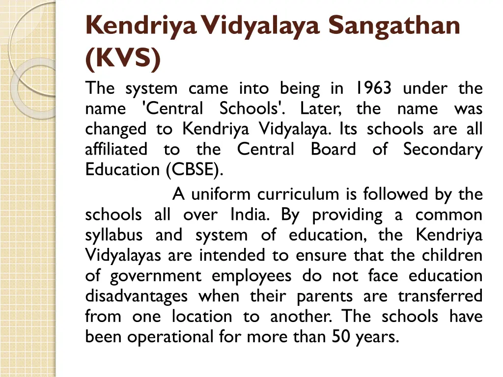 kendriya vidyalaya sangathan kvs the system came