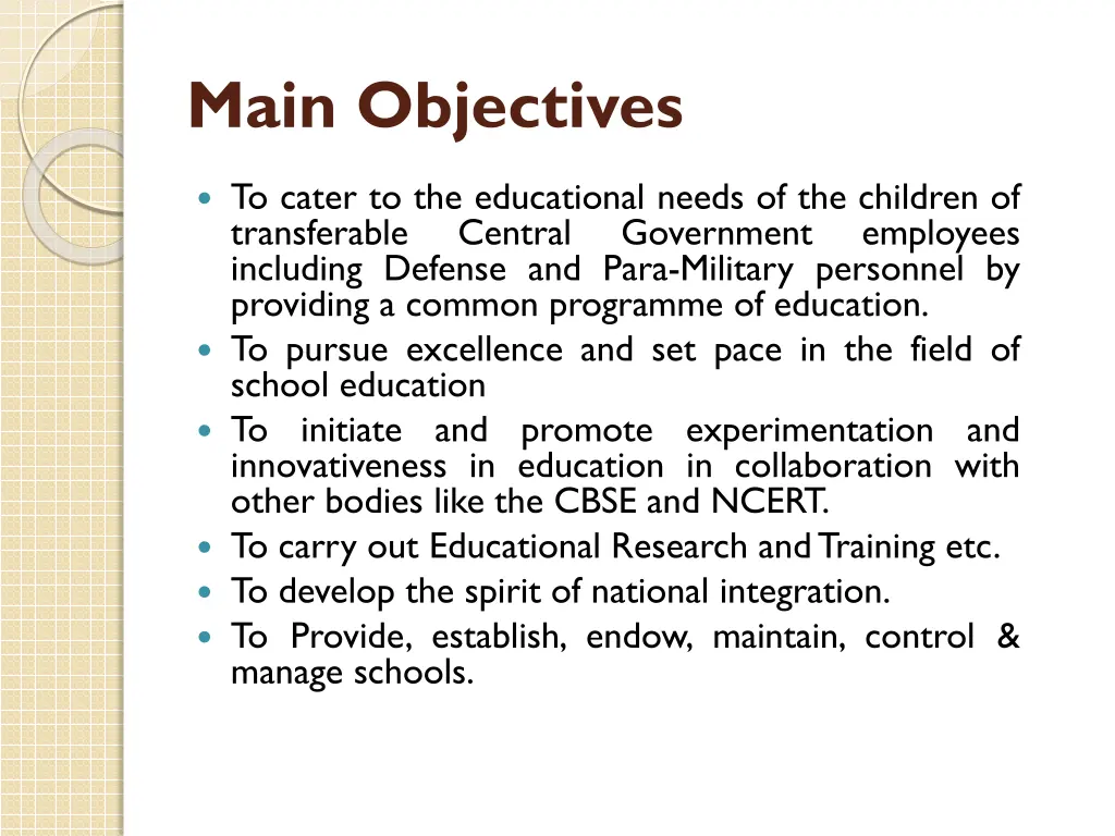 main objectives 1