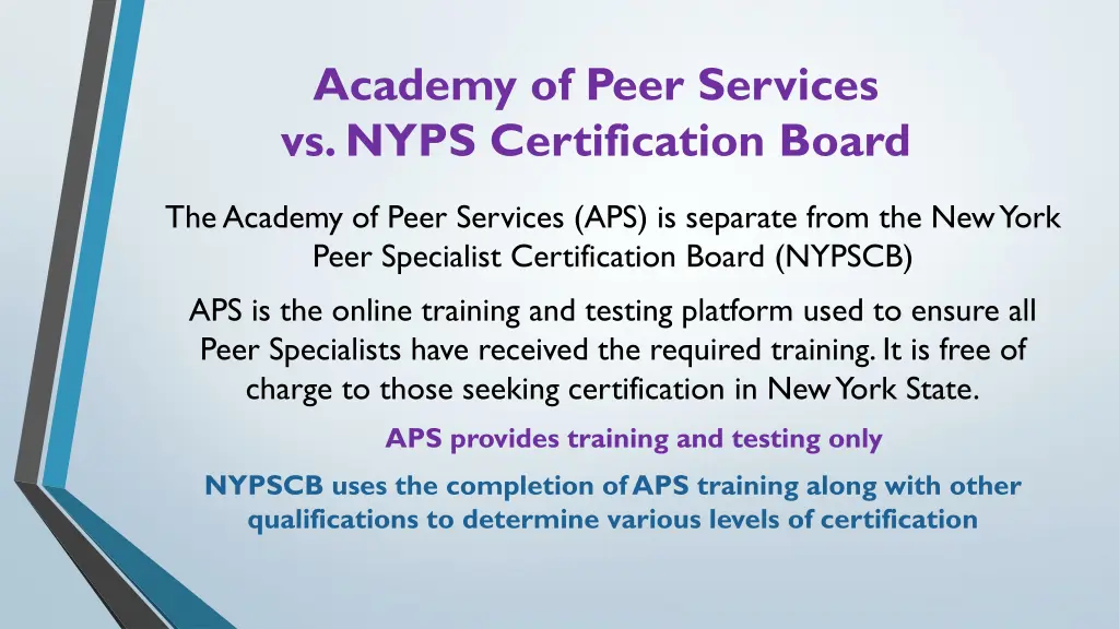 academy of peer services vs nyps certification