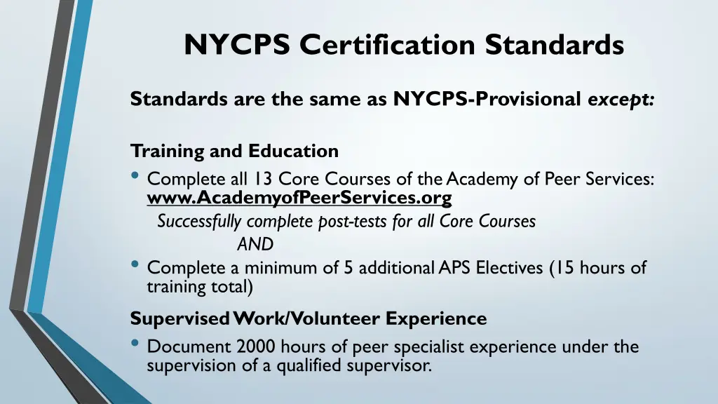 nycps certification standards