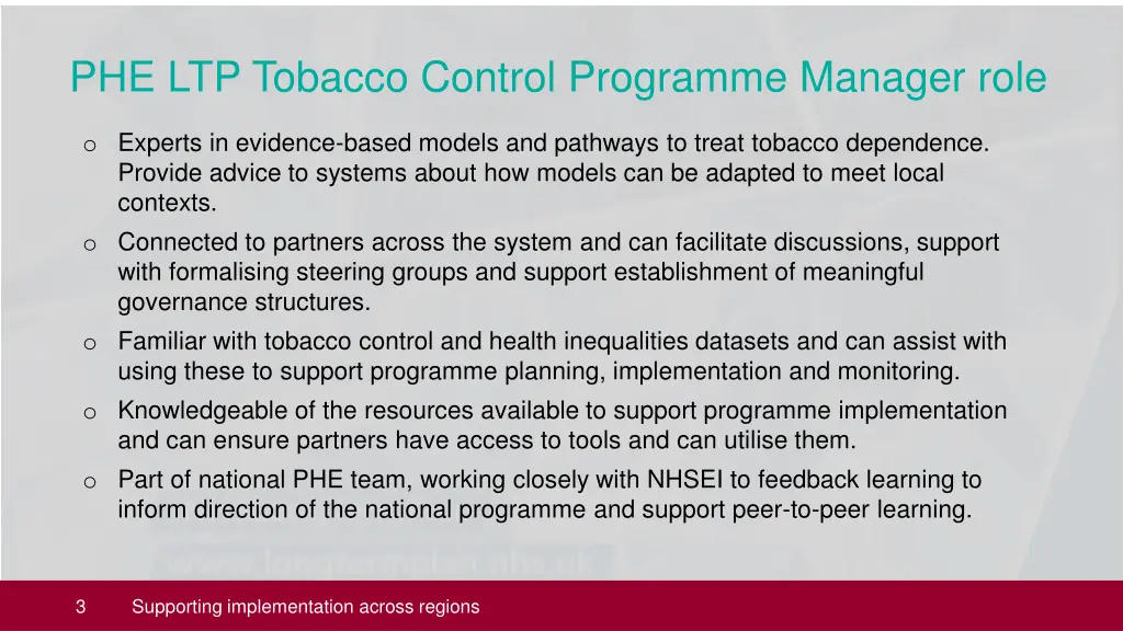 phe ltp tobacco control programme manager role