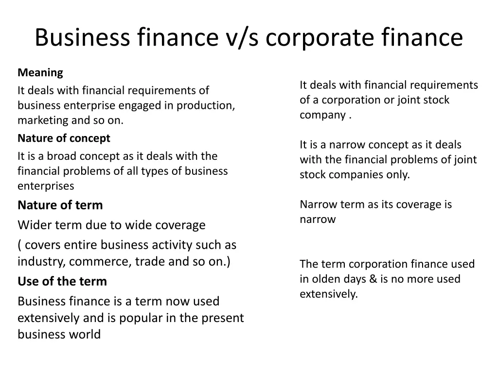 business finance v s corporate finance