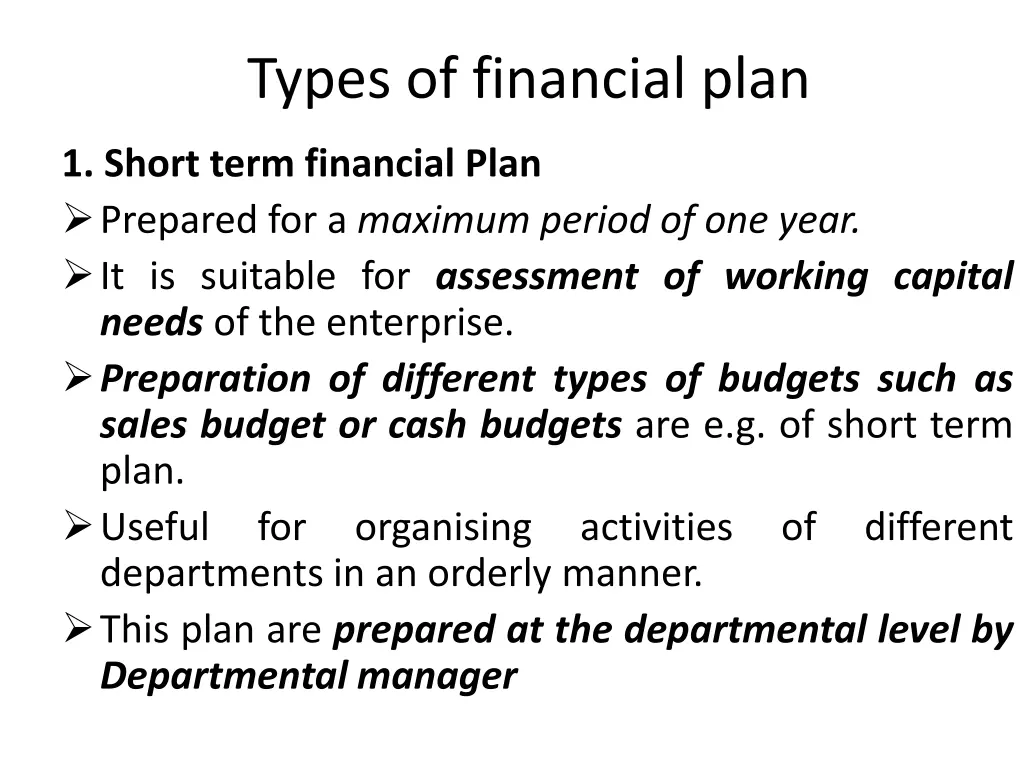 types of financial plan