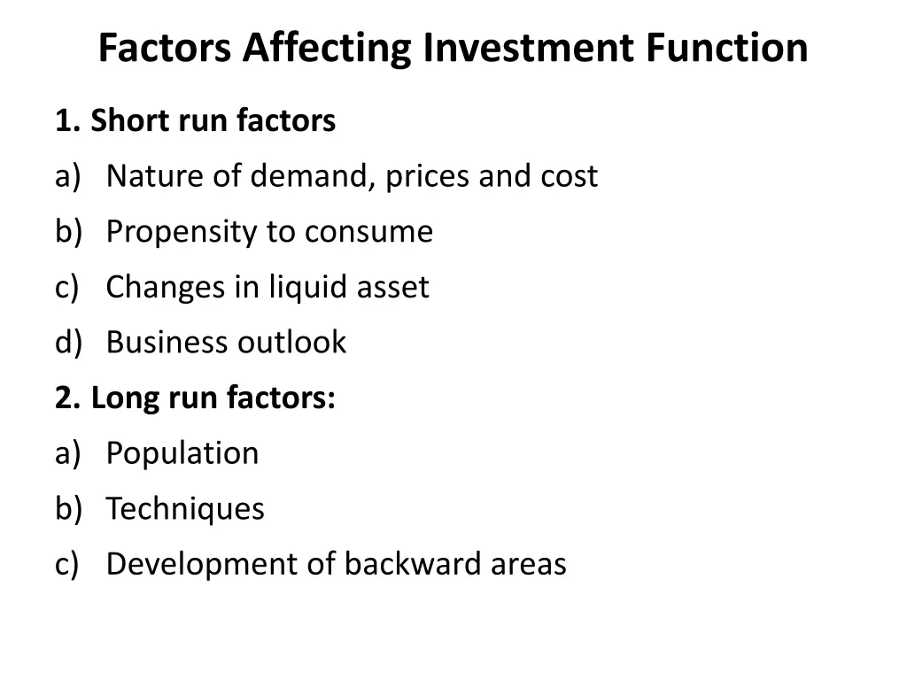 factors affecting investment function