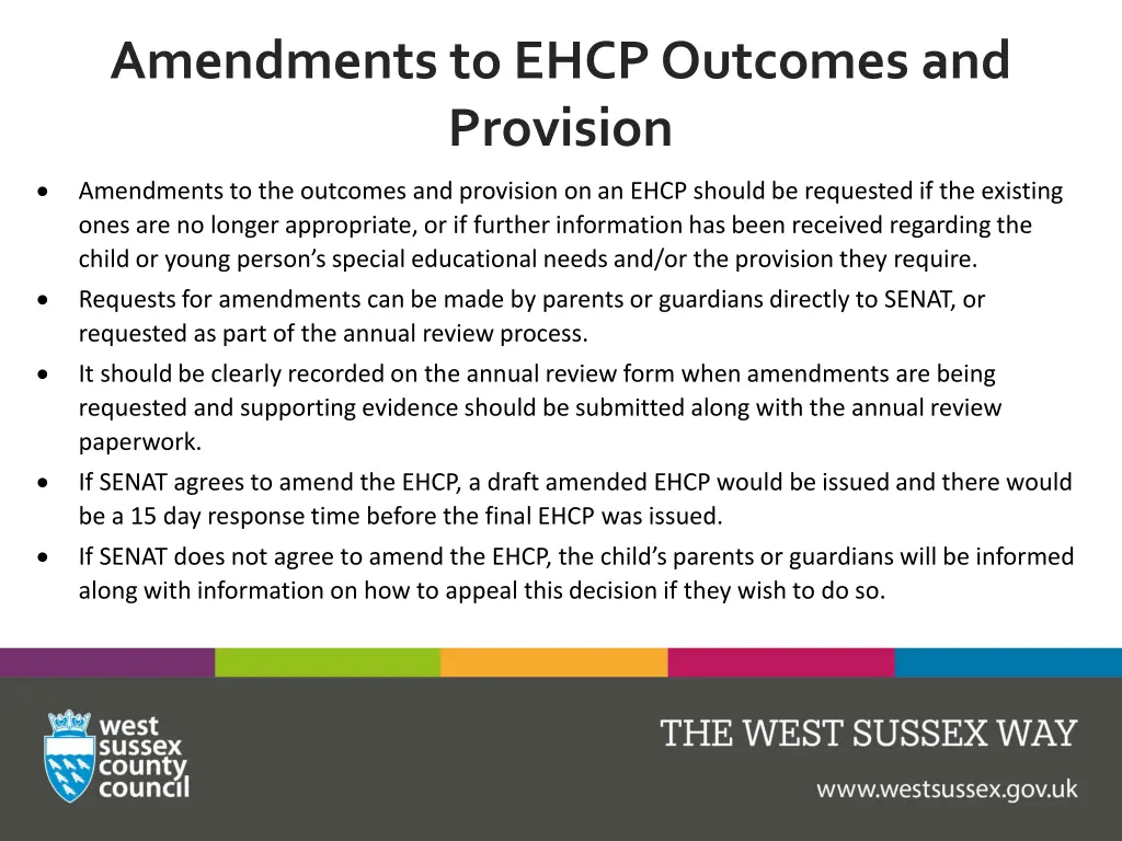 amendments to ehcp outcomes and provision