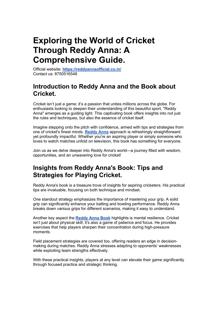 exploring the world of cricket through reddy anna