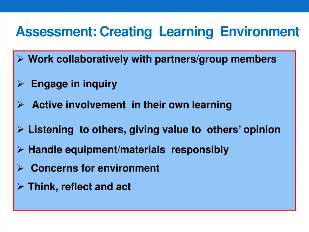 assessment creating learning environment 1