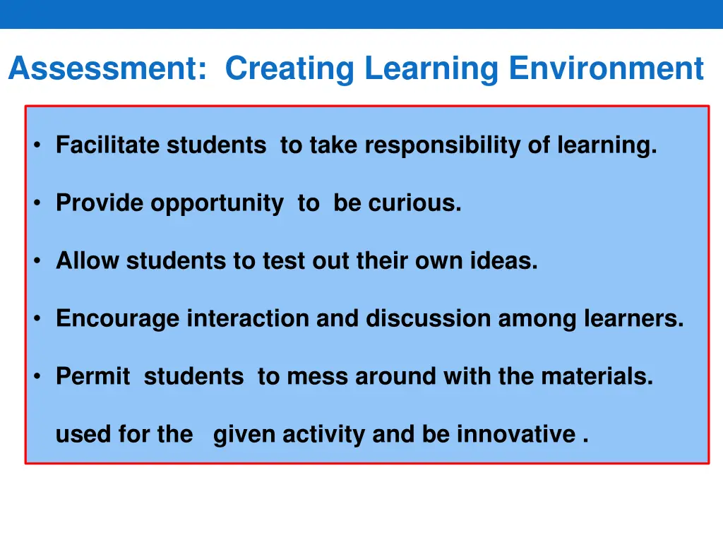 assessment creating learning environment