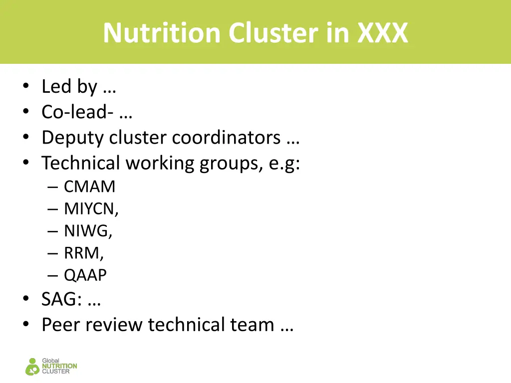 nutrition cluster in xxx