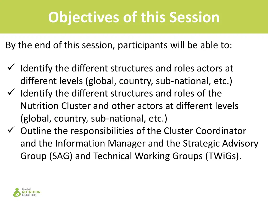 objectives of this session