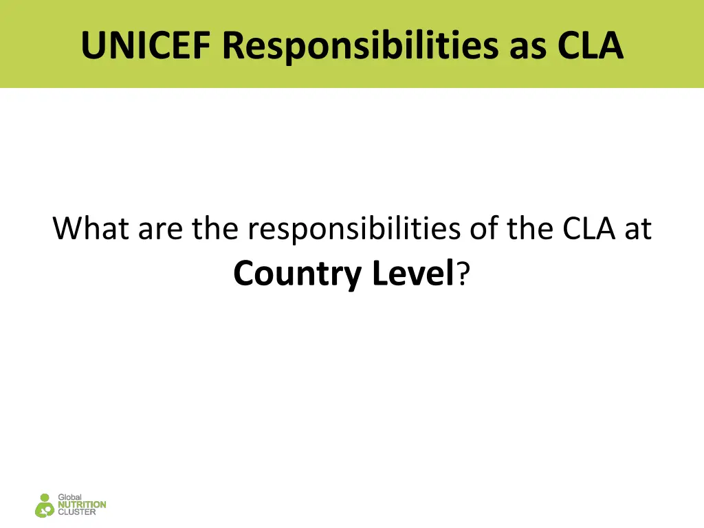 unicef responsibilities as cla