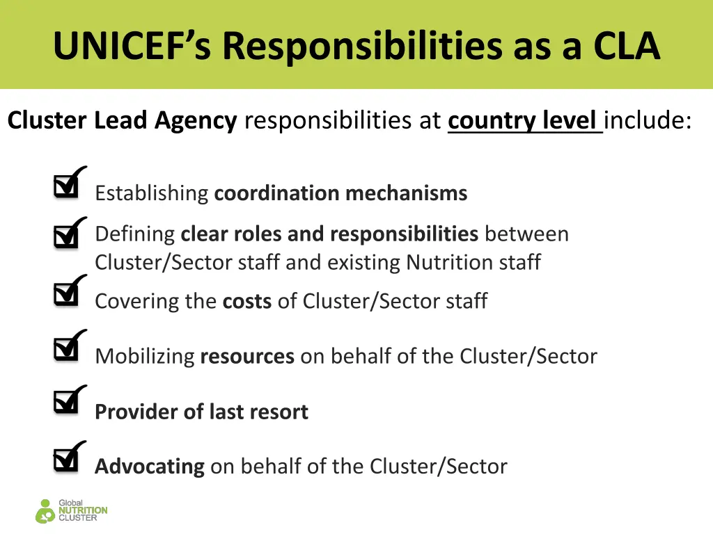 unicef s responsibilities as a cla 1